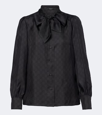 GG tie-neck silk twill blouse | Gucci