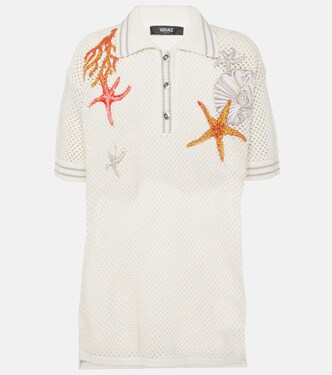 Embroidered crochet cotton polo shirt | Versace