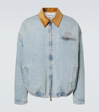 Logo corduroy-trimmed denim blouson | Miu Miu