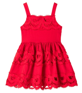 Bow-detail broderie anglaise linen dress | Self-Portrait Kids