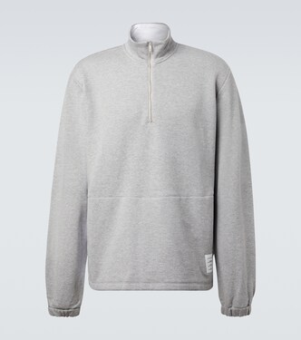 Sudadera 4-Bar en jersey de algodón con cremallera parcial | Thom Browne