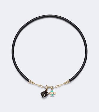 Dado & One 18kt gold and leather necklace with emeralds and diamonds | Marie Lichtenberg