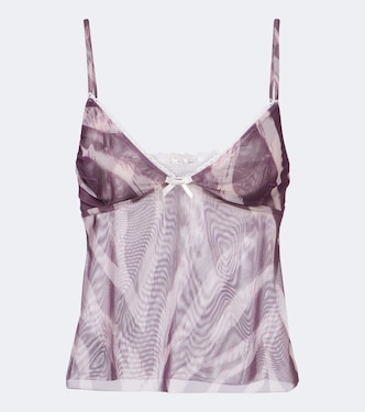 Solay sheer lace-trimmed printed top  | Bananhot