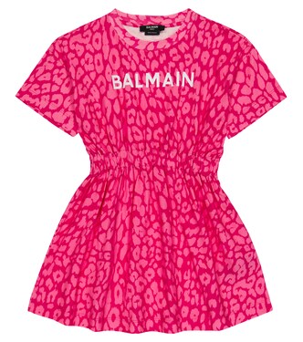 Leopard-print cotton dress | Balmain Kids