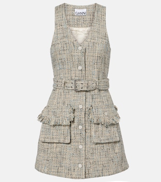 فستان قصير من التويد بحزام | Ganni