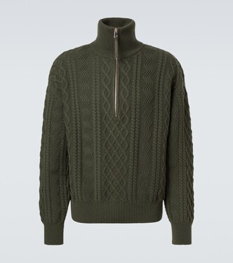 Aran-knit wool half-zip turtleneck sweater | Loewe