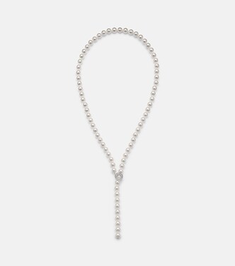 18kt white gold necklace with pearls and diamonds | Mikimoto