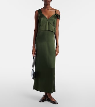 toteme dress green V-Neck Slip Dress, Bottle Green  Kick Pleat