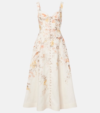 Vestido midi Luna de lino estampado | Zimmermann