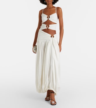 Christopher Esber, Orbit cutout ruched jersey maxi dress, Women, White, US 10, Dresses, Cotton