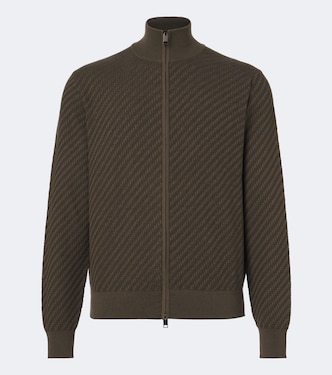 Jacquard cotton, silk, and cashmere zip-up sweater | Brioni