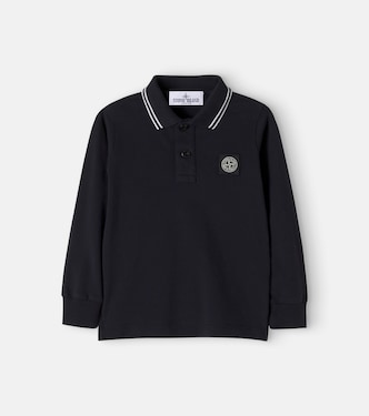 Compass cotton-blend jersey polo sweater | Stone Island Junior