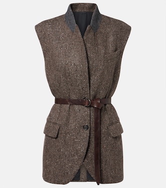 Monili herringbone sequined wool-blend vest | Brunello Cucinelli