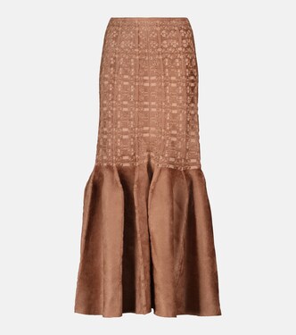 Lace-trimmed velvet midi skirt | Alaïa