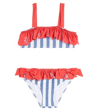 Striped ruffled bow-detail bikini | Patachou
