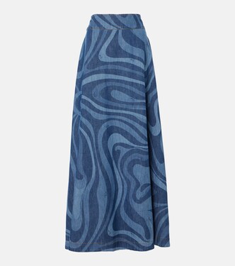 Marmo high-rise denim maxi skirt | Pucci