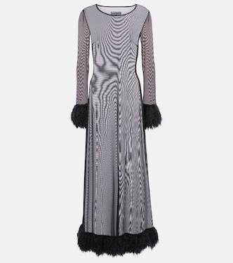 Faux feather-trimmed mesh maxi dress | Marine Serre