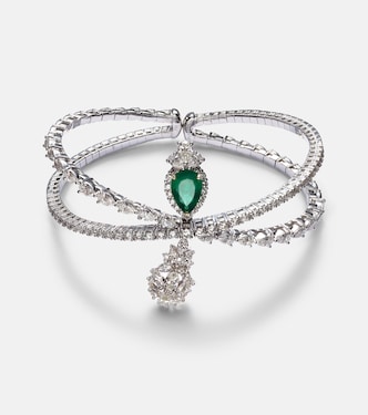 Reign Supreme 18kt white gold bangle with diamonds and emerald | Yeprem