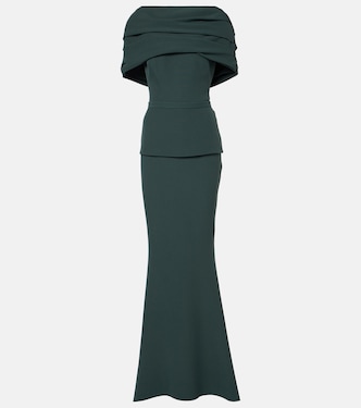 Pleated caped crêpe gown | Safiyaa