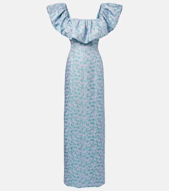 Robe longue Rowan en brocart à fleurs  | Markarian