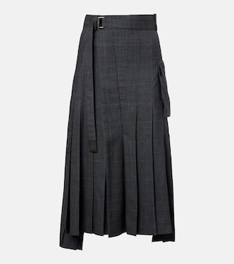Prince of Wales check wool midi skirt | Sacai