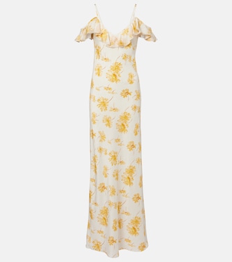 Floral ruffled silk moiré slip dress | Rodarte