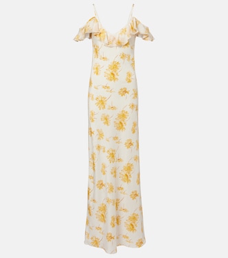 Floral ruffled silk moiré slip dress | Rodarte