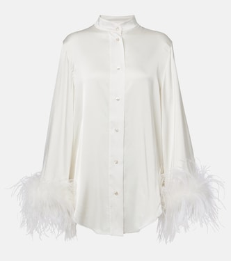 Bridal feather-trimmed satin shirt | Oséree