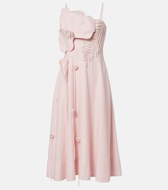 Floral-appliqué linen-blend midi dress | Farm Rio