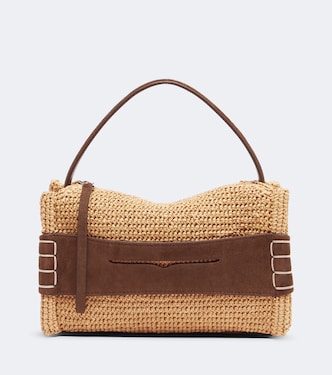 Loafer Small suede-trimmed raffia top-handle bag | JW Anderson