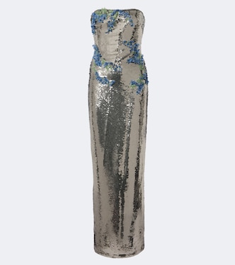 Floral-appliqué sequined bustier gown | Monique Lhuillier