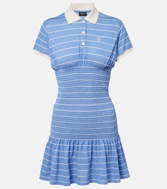 Shirred striped silk piqué polo dress | Gucci