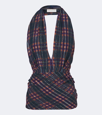 Top in lamé a quadri con scollo all'americana | Dries Van Noten