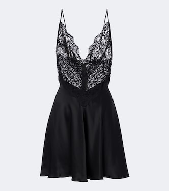 Vestido corto de satén de seda con encaje | Rodarte