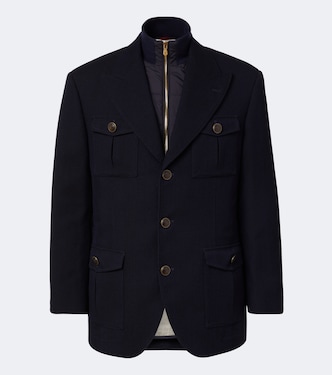 Herringbone layered wool and cotton jacket | Brunello Cucinelli