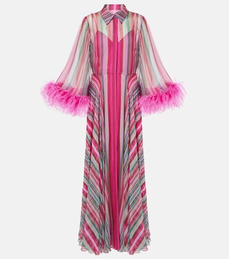Feather-trimmed silk chiffon gown | Valentino