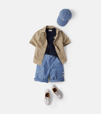 Logo cotton-blend denim baseball cap in blue - Moncler Enfant