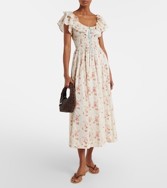 Illiana floral cotton midi dress in white - Doen | Mytheresa