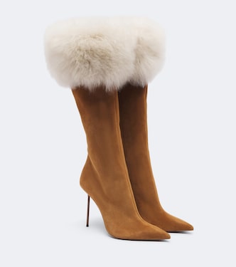 Lidia suede and shearling knee-high boots | Paris Texas
