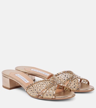 Crystal Love 35 embellished tulle mules | Aquazzura