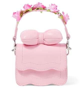 Bow-detail floral faux leather shoulder bag | Monnalisa