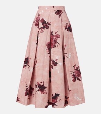 Floral pleated cotton poplin midi skirt | Erdem