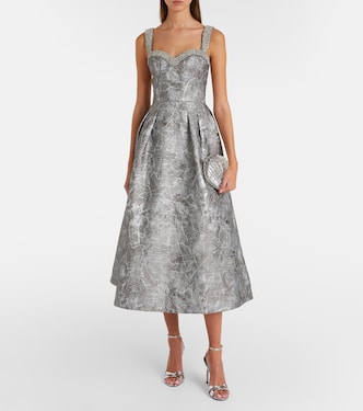 Rebecca Vallance, Sterling metallic-effect jacquard cocktail dress, Women, Silver, US 10, Dresses, Glass