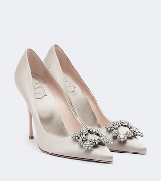Salones Flower Strass de satén adornados | Roger Vivier
