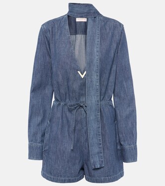 Halterneck denim playsuit | Valentino