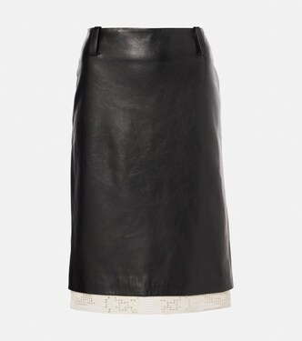 Crochet-trimmed leather midi skirt | Magda Butrym