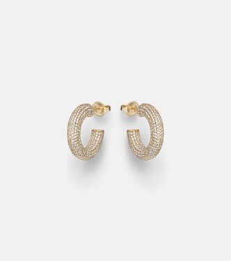 Puffy 14kt gold (585/1000) hoop earrings with diamonds | Sydney Evan