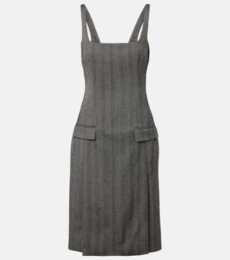 Vestido midi en mezcla de lana con espiga | Ferragamo