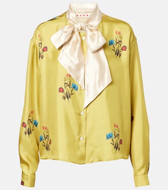 Floral tie-neck silk satin blouse | Marni