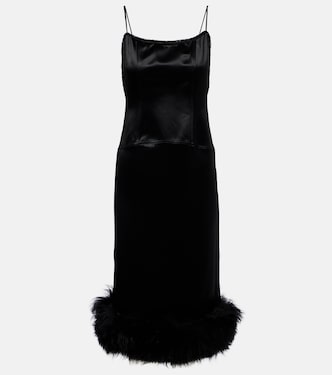 Verziertes Slipdress aus Satin mit Shearling | Jacques Wei